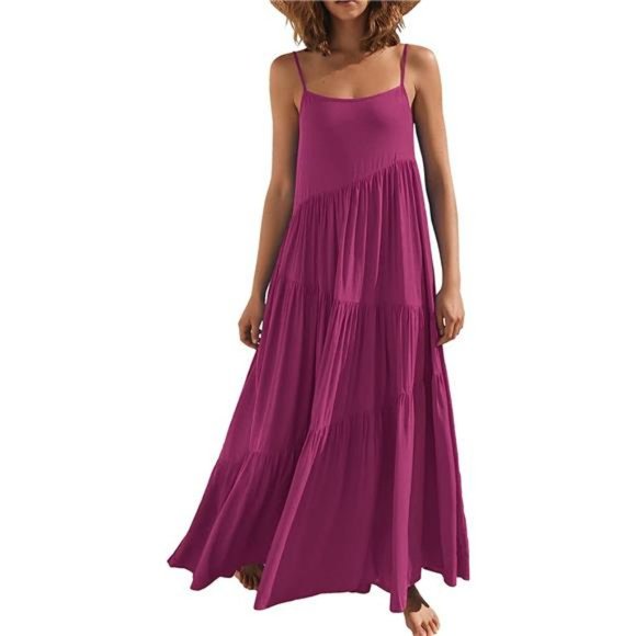 Women' Loose Dress Spaghetti Strap Beach Cover Up Long Cami Maxi Dresses - Picture 1 of 4